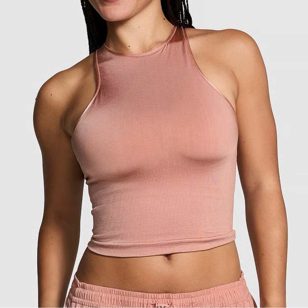 Victorias Secret Pink Seamless Halter Tank Bra Pink almond beige NWT small